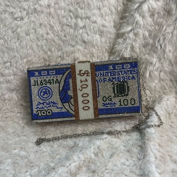 Rhinestones , Royal blue ,black and rose gold Dollar Frame clutch. - Picture 2 of 9